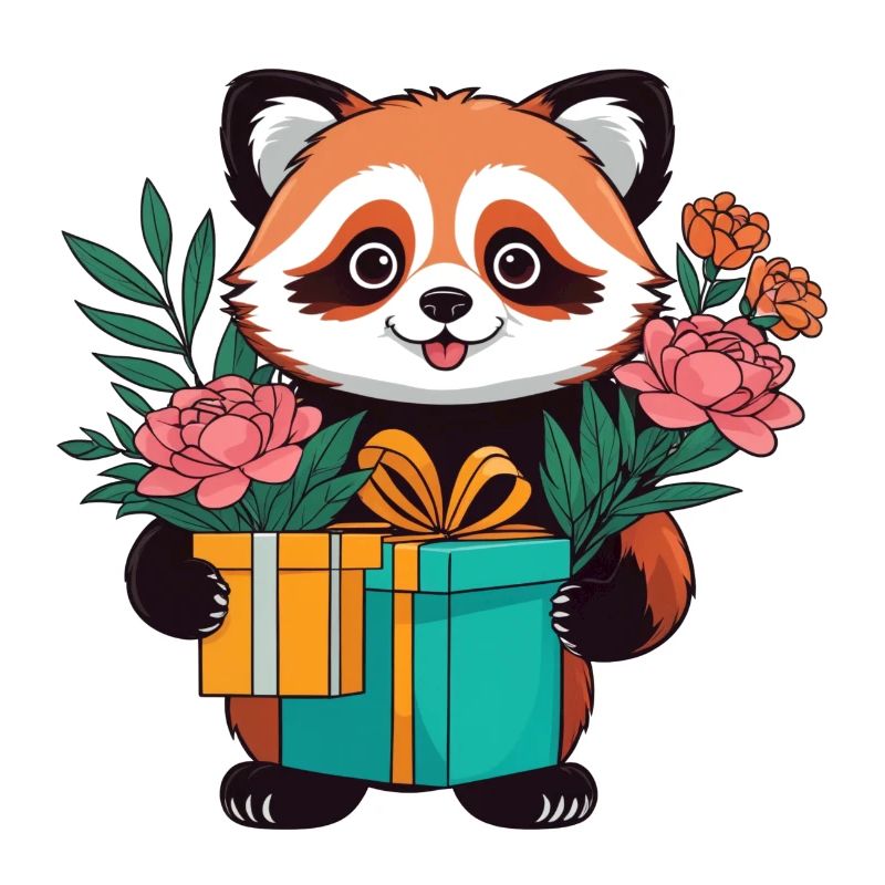 Roter Panda mit Geschenken