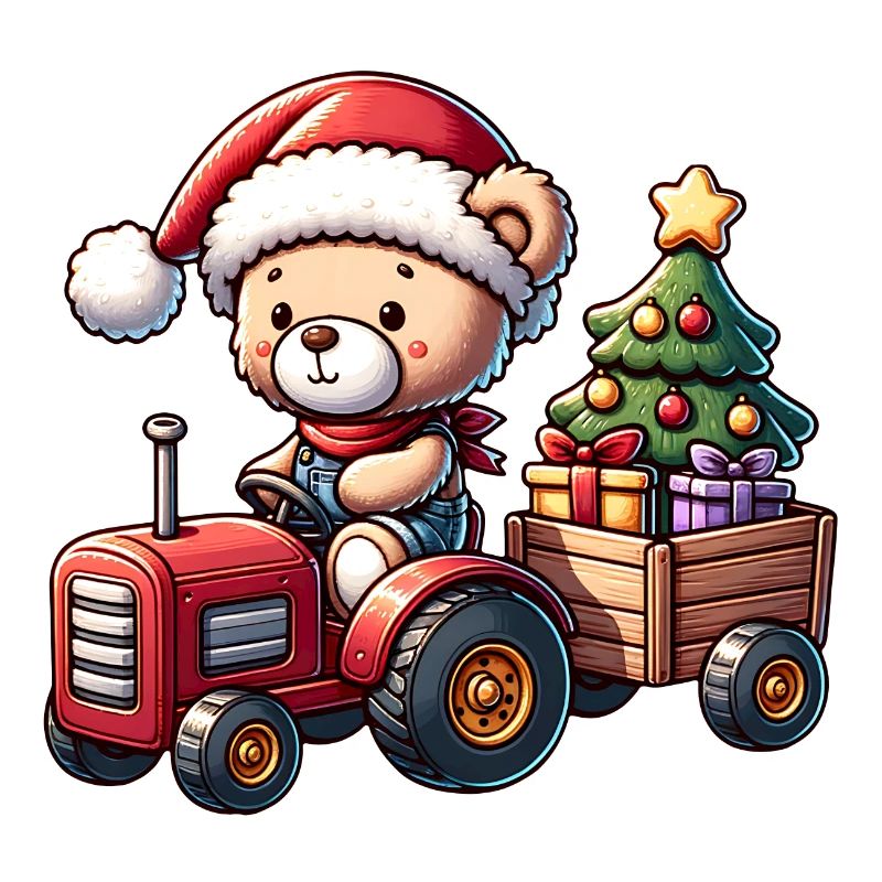 Teddy als Weihnachtsmann mit Traktor