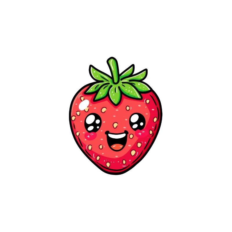 Fraise heureuse avec chapeau vert dans le style de dessin animé