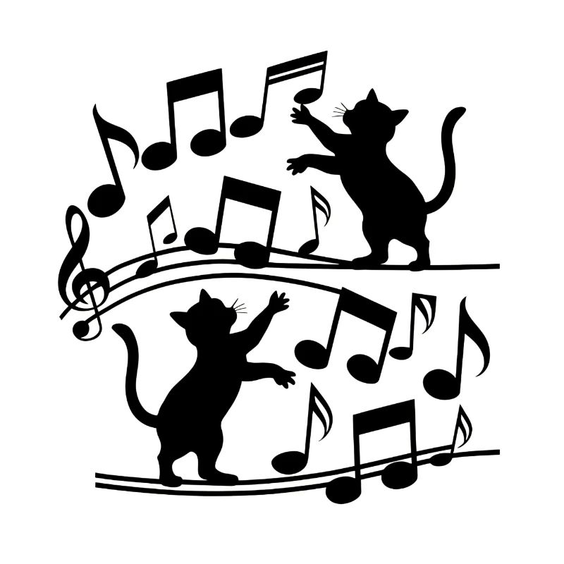 Black cats pattern playing with musical note