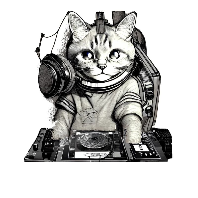 DJ cat avec table de mixage