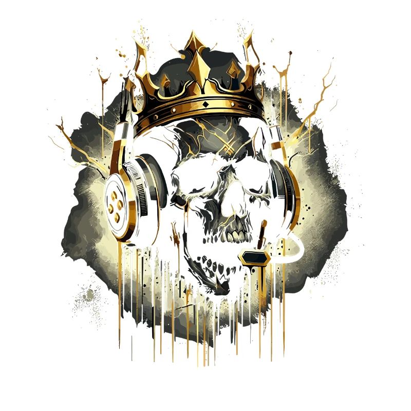 Crâne de jeu doré avec couronne et casque
