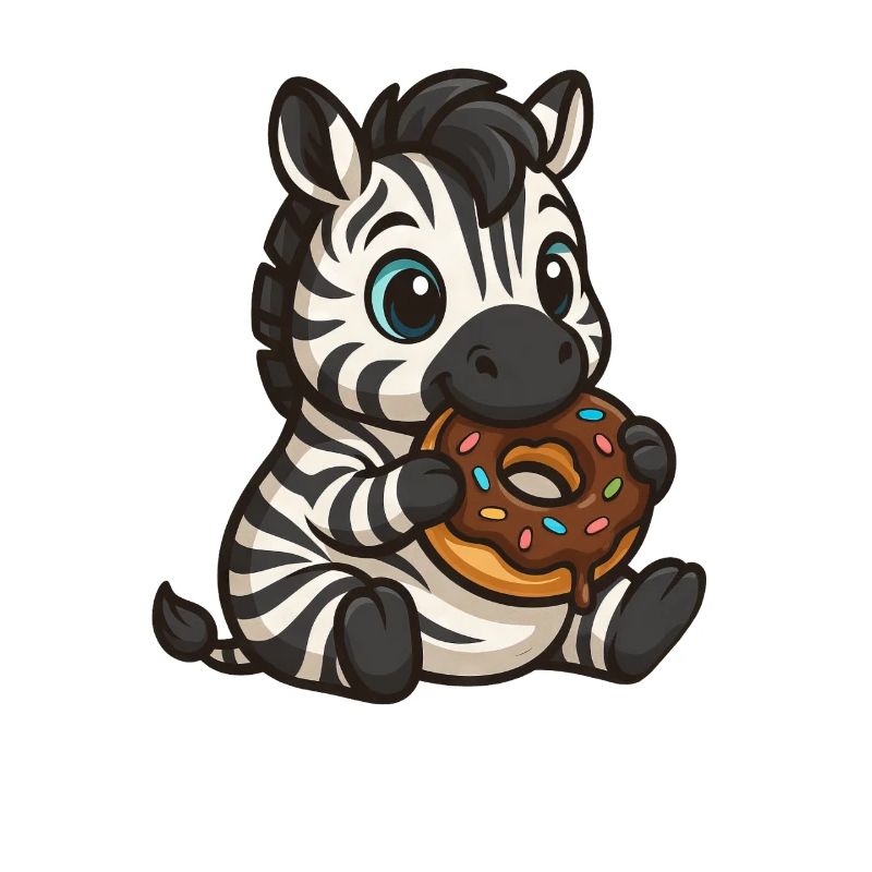 Mignon zèbre mangeant un beignet au chocolat