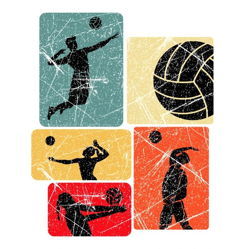 Silhouettes de volleyball Blocs de couleurs rétro