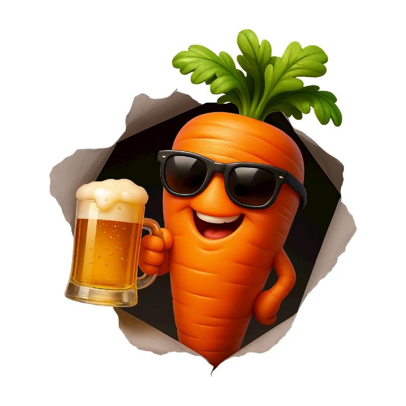 Core carrot with beer and sunglasses