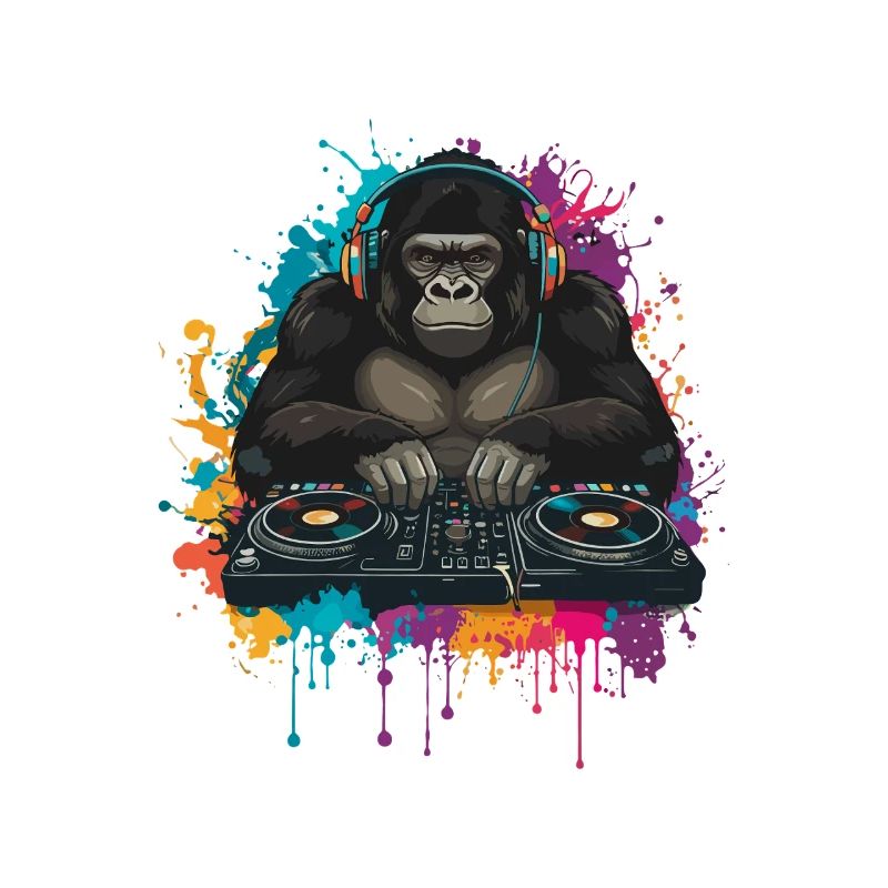 Gorilla DJ à la table de mixage