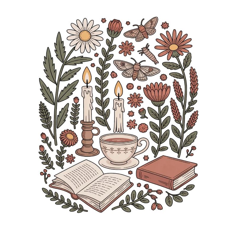 Dark Cottagecore Hexen Tee Und Bücher