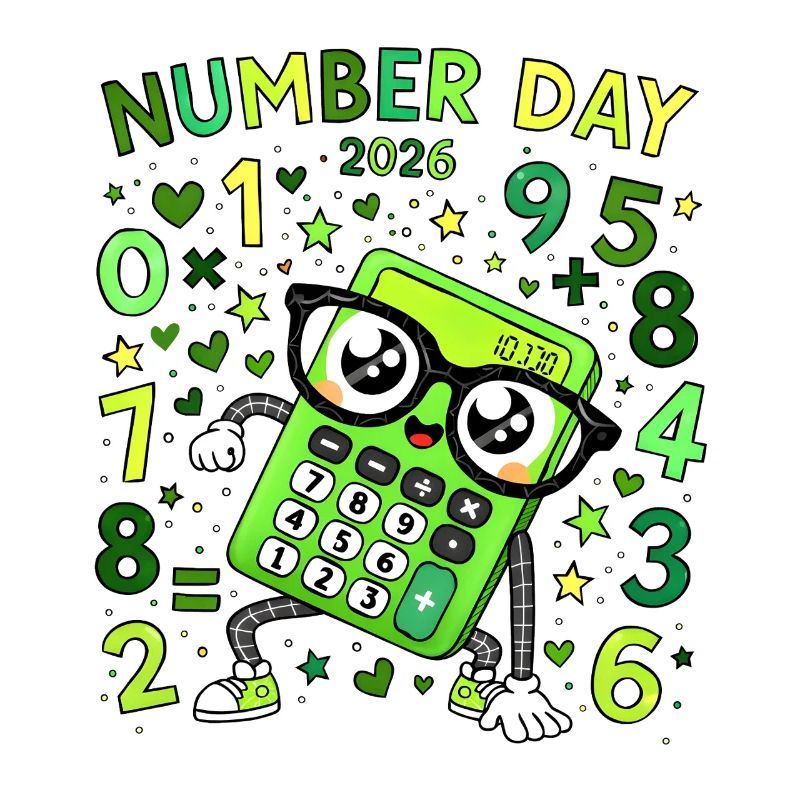 Nummer Tag 2026 Neon-Rechner Held