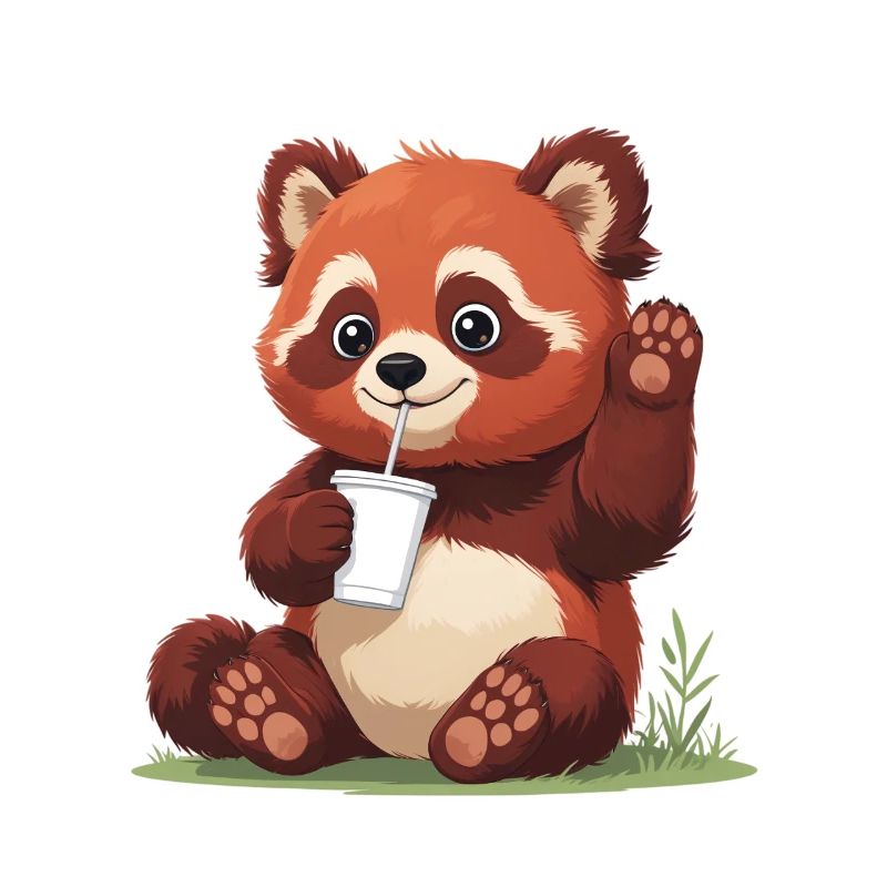 Roter Panda mit Strohhalm