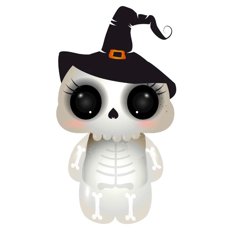 Crâne mignon avec chapeau de sorcière noir