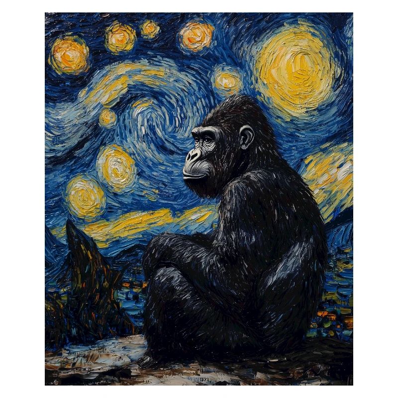 Gorilla Gorillas Monkey Van Gogh Style Starry Night