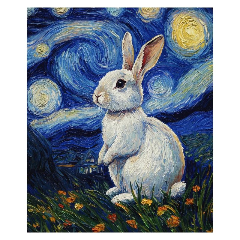 Bunny Rabbit Bunny Van Gogh Style Starry Night