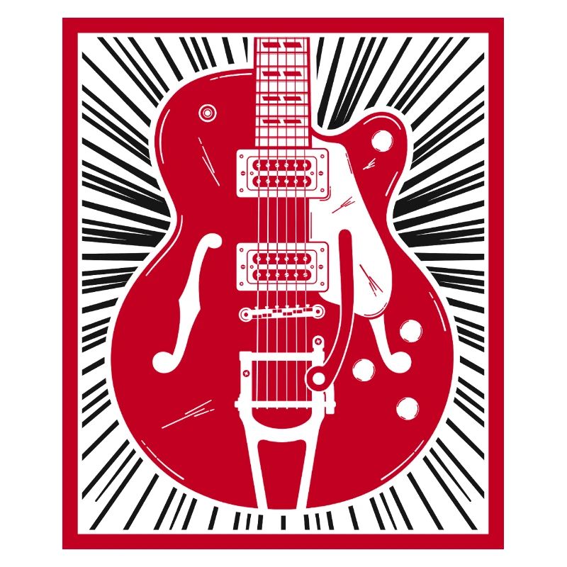 Red Retro Guitar Silhouette Burst