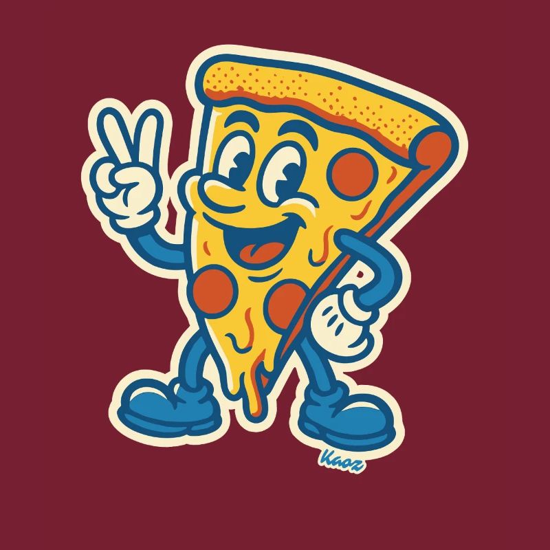 Grinsende Pizza mit Peace-Zeichen