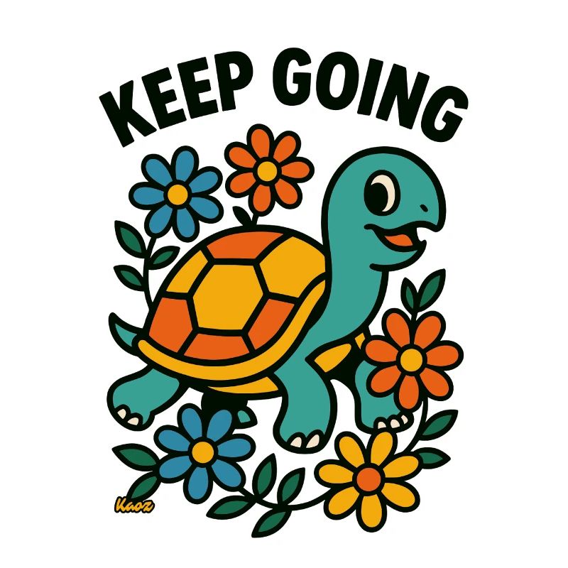 Tortue motivante avec des fleurs