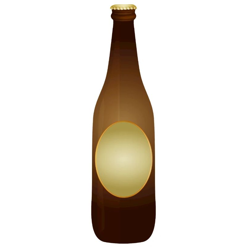 Brown beer bottle with label and crown cap