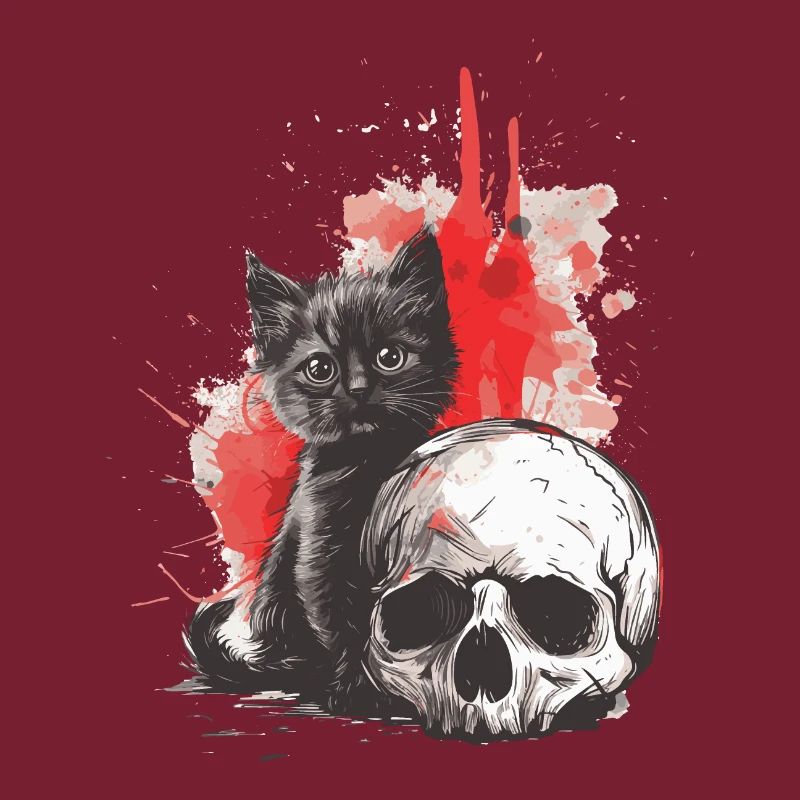 Mignon Chaton Gothique Emo et Crâne