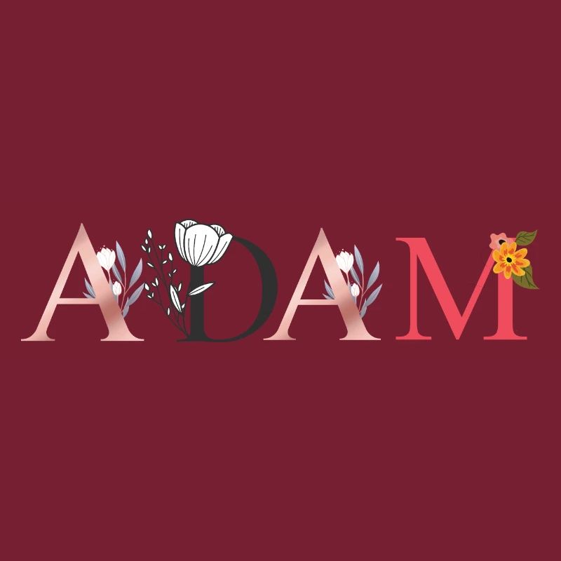 Art du nom ADAM avec des fleurs brodées