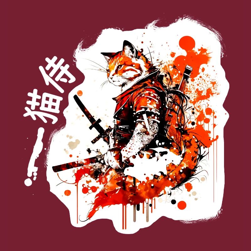 Samurai Katze in Rot