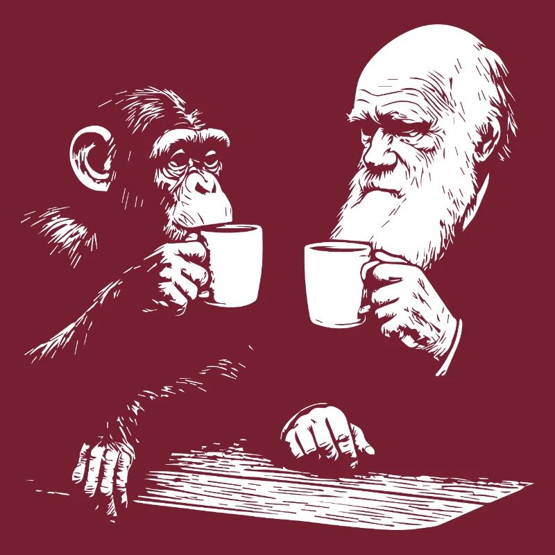 Darwin und der Affe trinken Kaffee