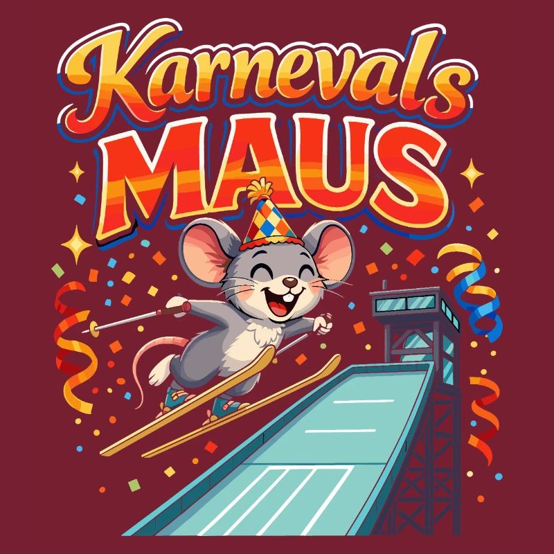 Karnevalsmaus Skispringen lustig 