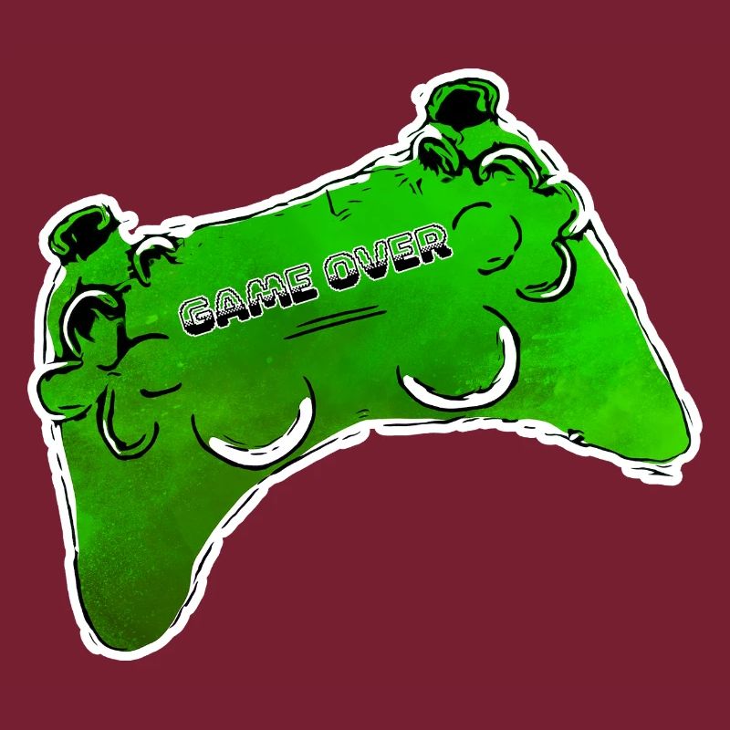 gruener Comic Controller mit Text GAME OVER