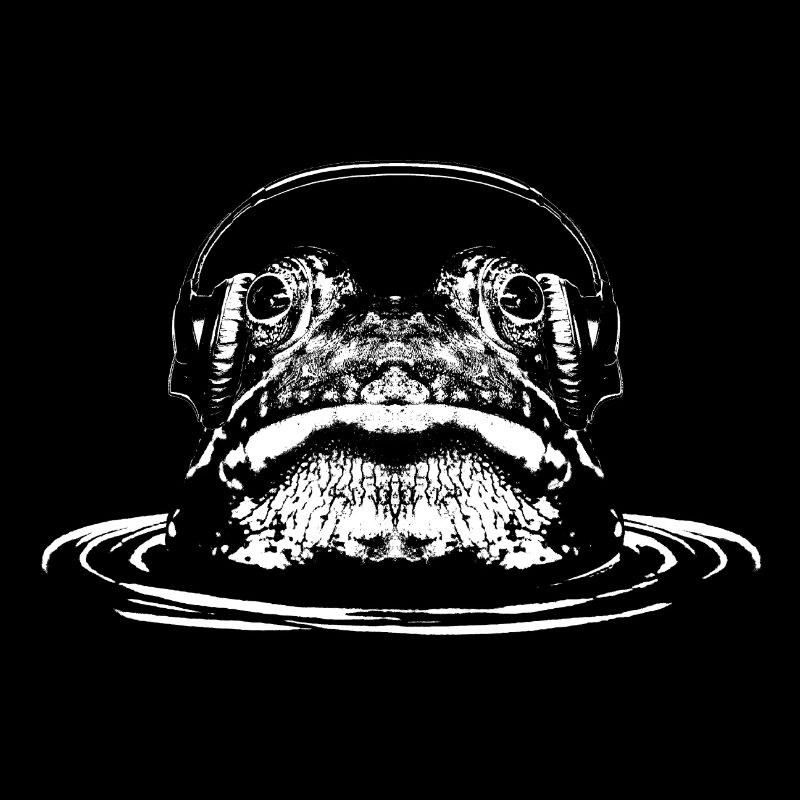 Frosch mit Kopfhörer / Kopf aus dem Wasser