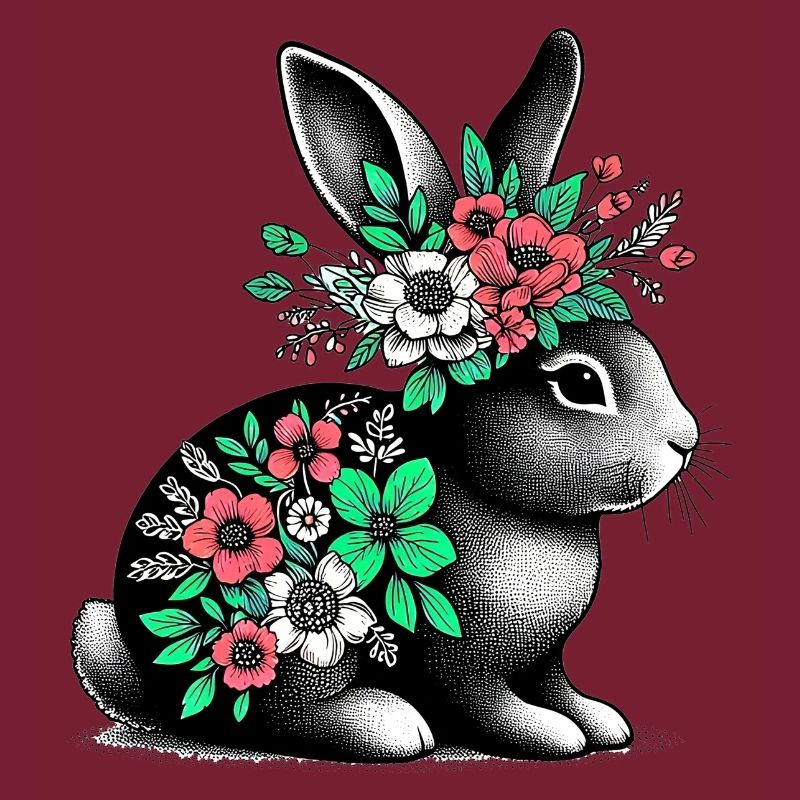 Lapin aux fleurs