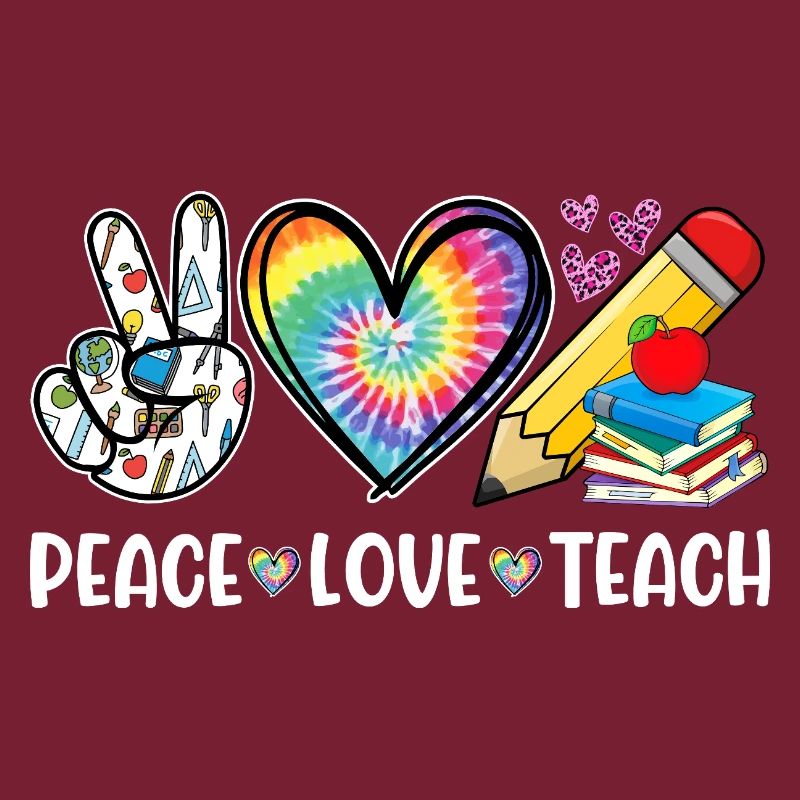 Peace Love Teach – Lehrer Herz & Regenbogen