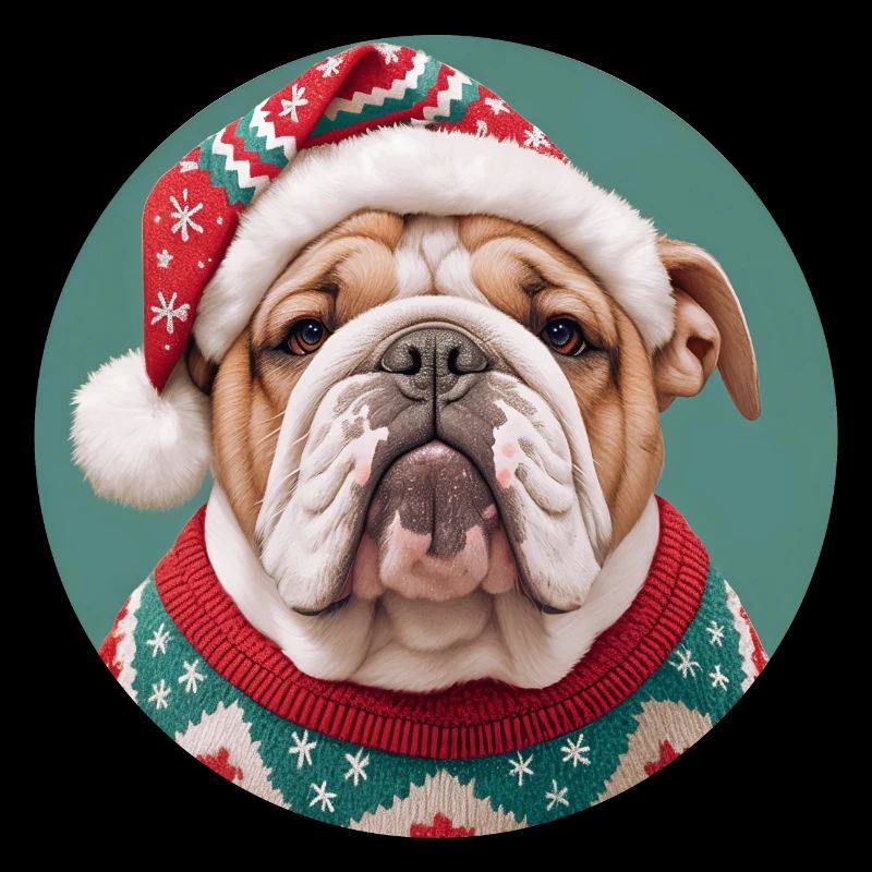 Weihnachtsmotiv mit einer Englischen Bulldogge