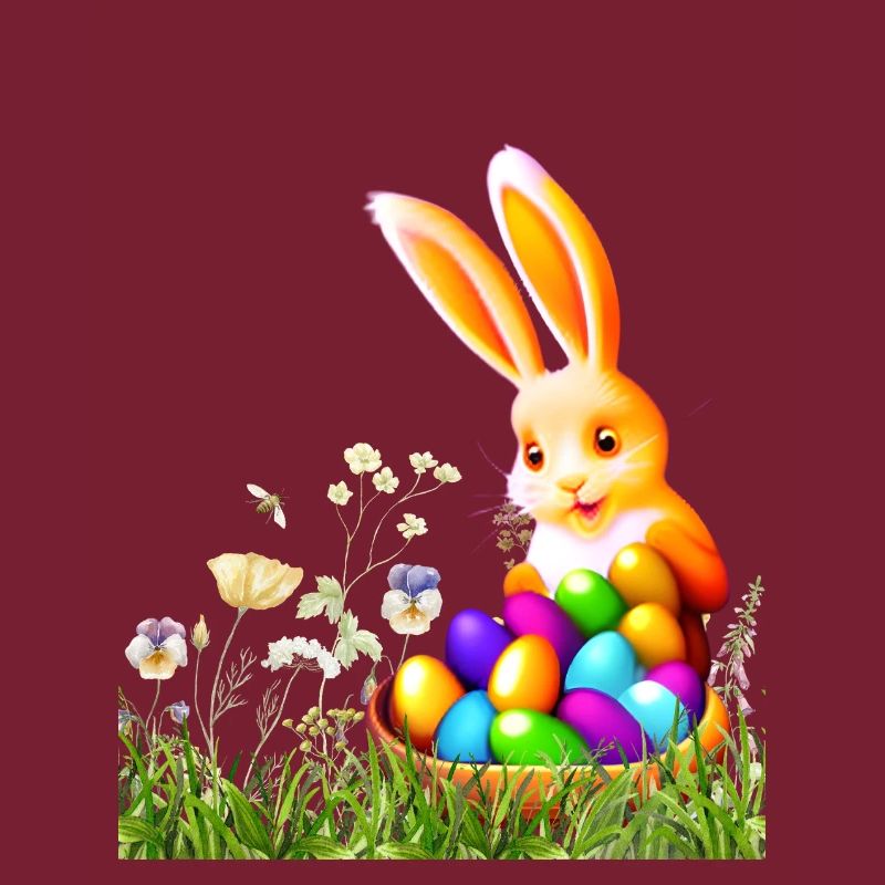 Easter bunny with colorful eggs