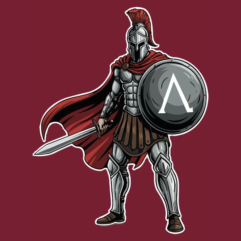 Hoplitisches Spartanisches Lambda-Schild-Schwert-Maskottchen