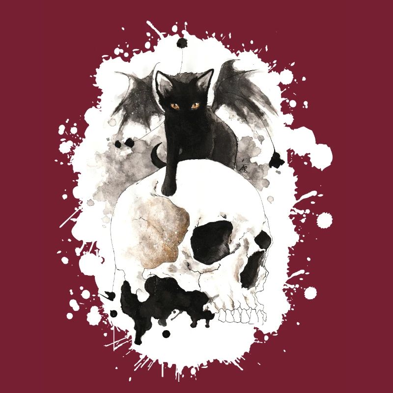 Chat sorcier sur un crâne