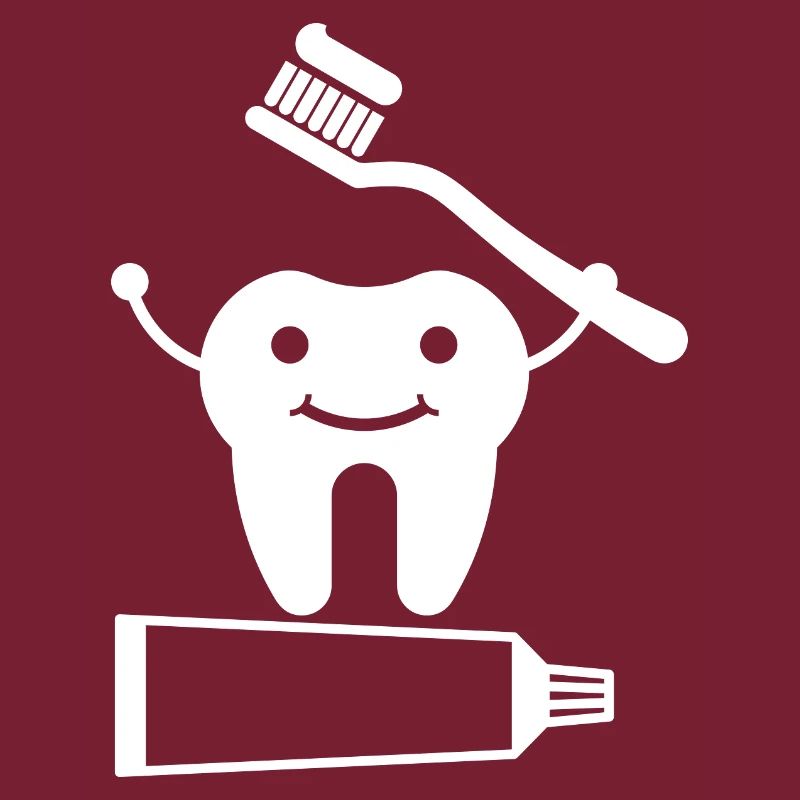 Tooth with toothbrush and toothpaste