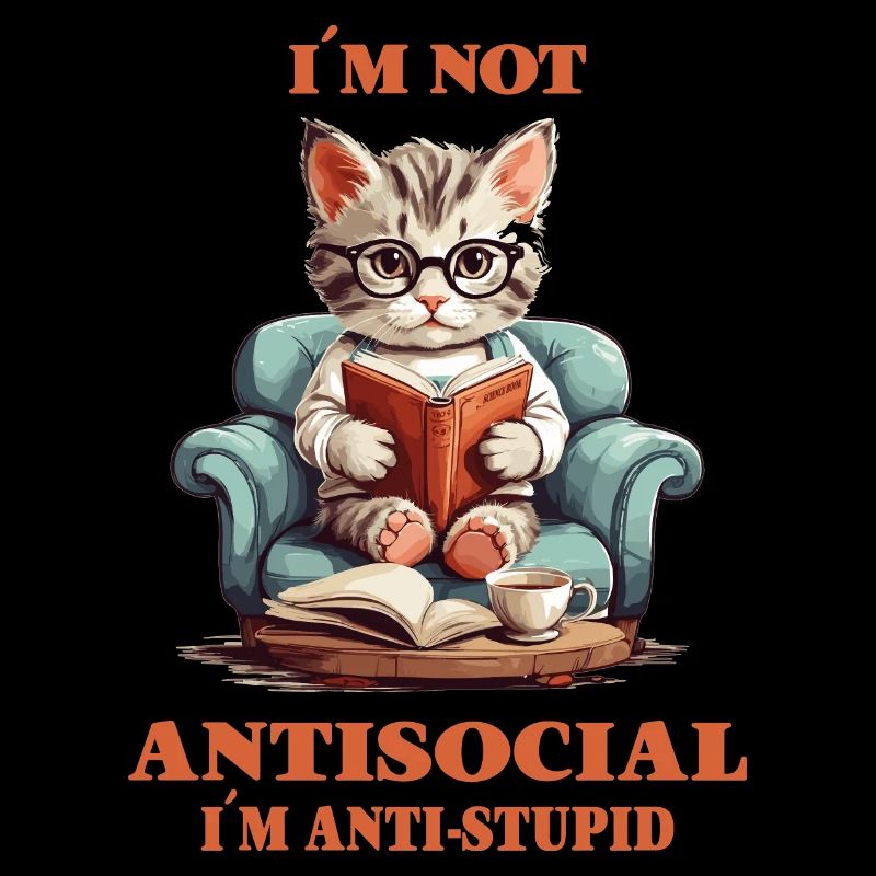 Clever cat with reading glasses