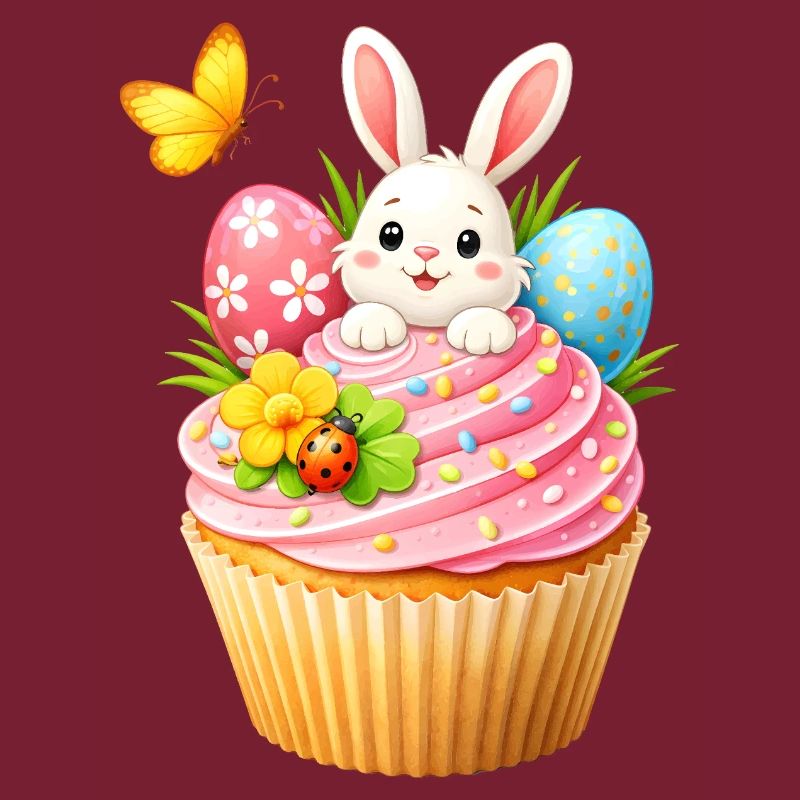 Cute Easter Bunny Cupcake with Colorful Easter Eggs