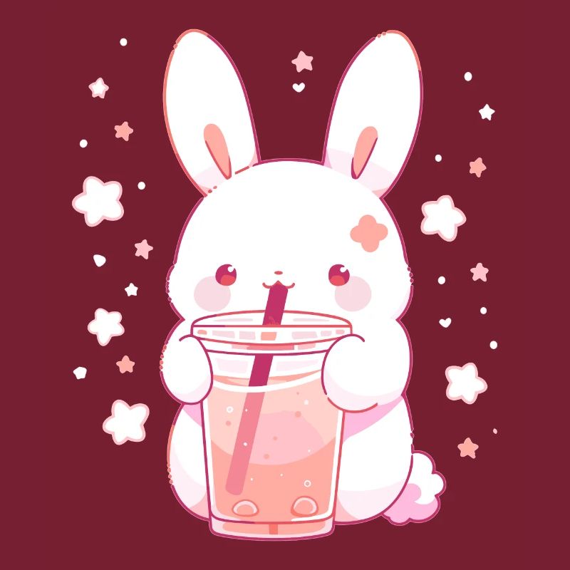 Kawaii Hase trinkt Boba Bubble Tea Chibi