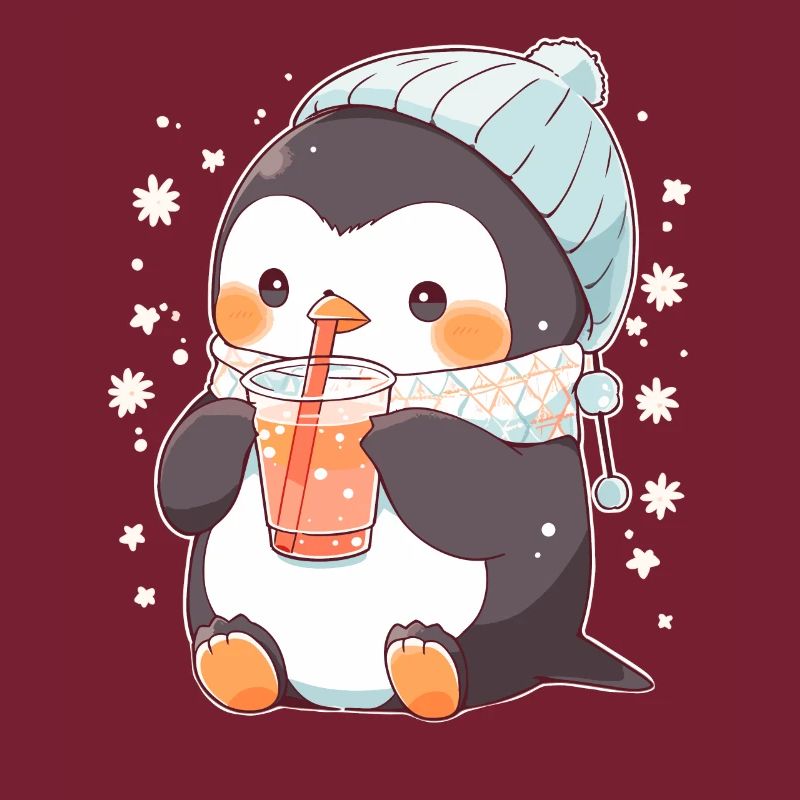 Kawaii Penguin Drinks Boba Bubble Tea Chibi