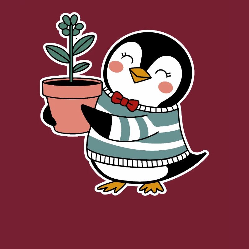 Fröhlicher Pinguin Gärtner mit Blume