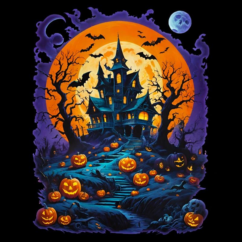Maison de sorcière avec des chauves-souris