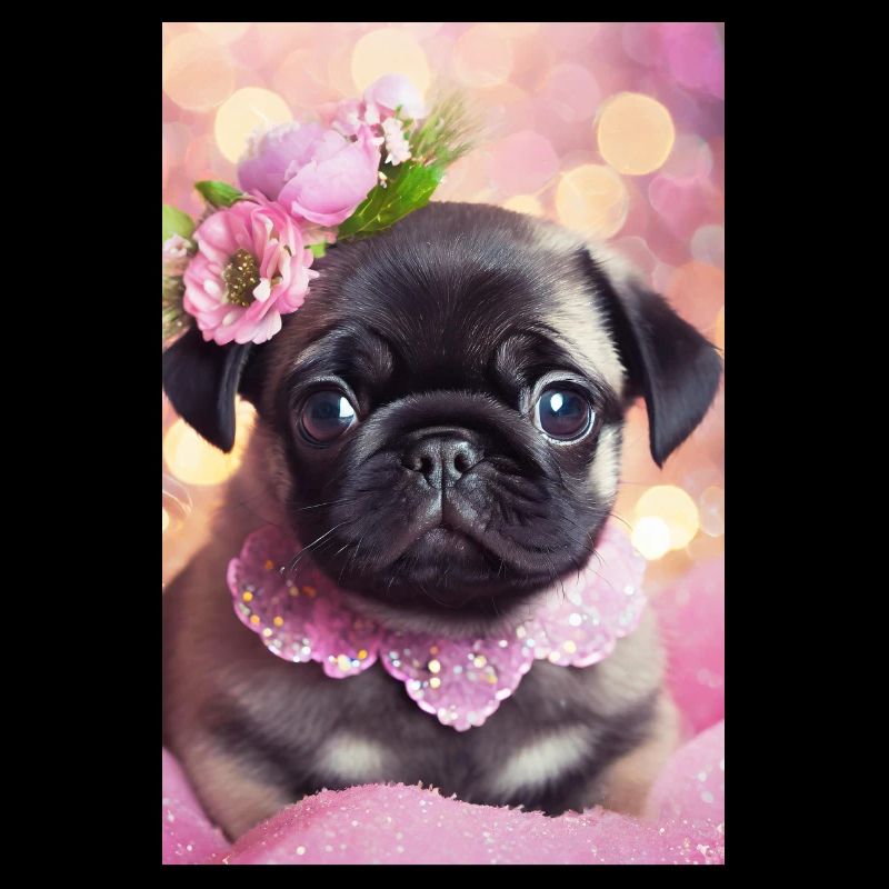 Joli bouledogue avec couronne de fleurs