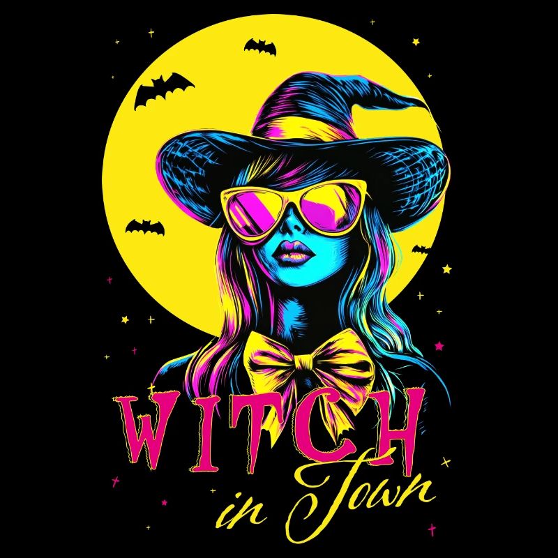 witch in town, halloween hexen design neonfarbe