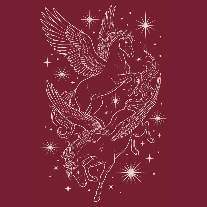 Two Celestial Pegasus Horses Between Stars