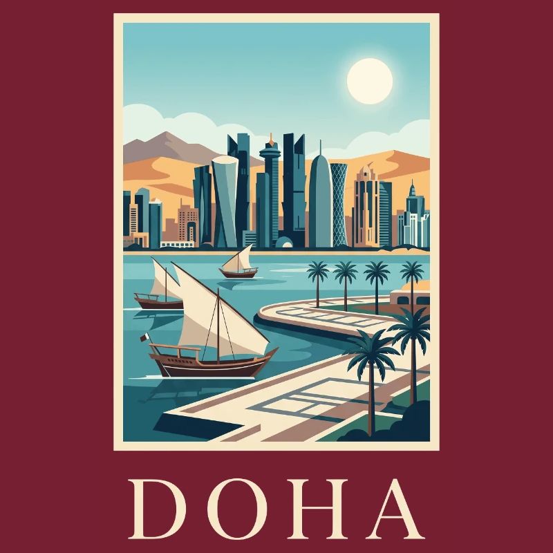 Doha Waterfront Cityscape Katar Reiseplakat