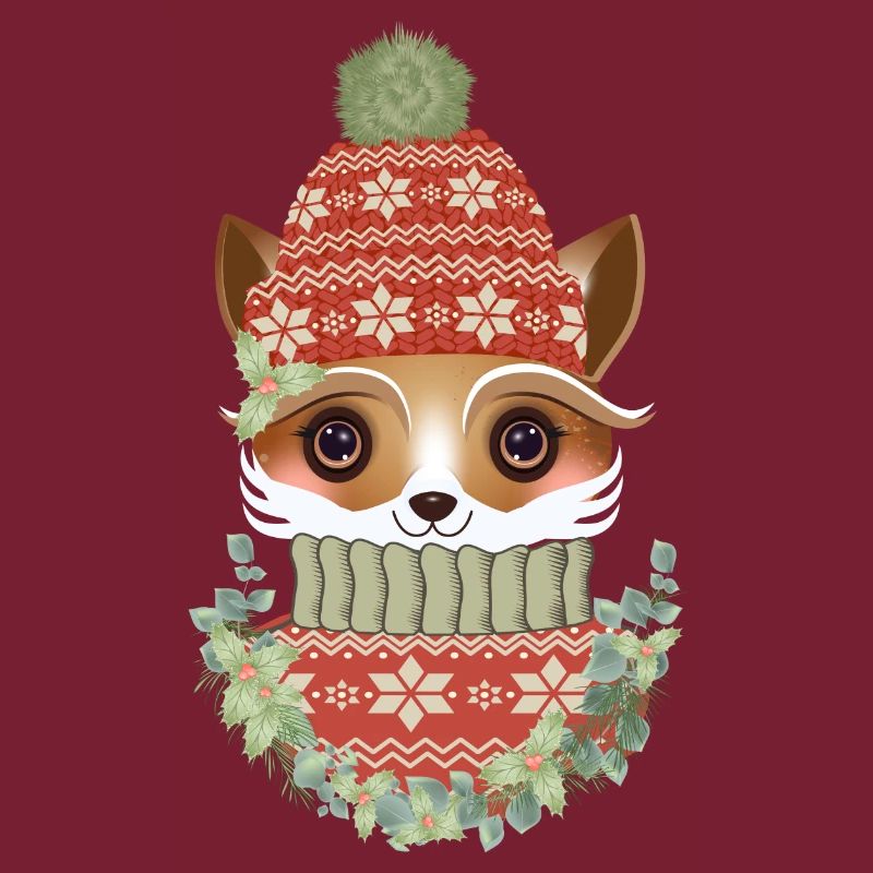 cute fox with sweater, bobble hat & wreath