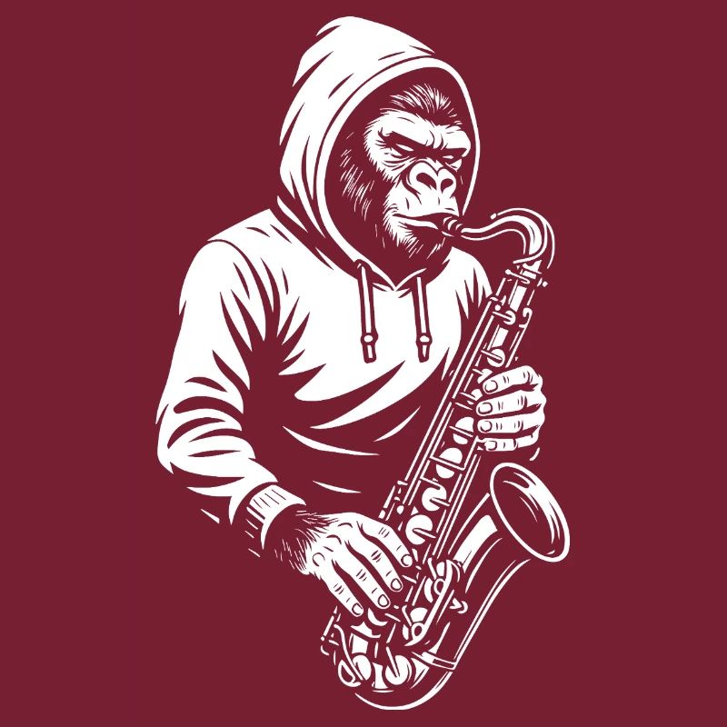 Singe en design de saxophone à capuche