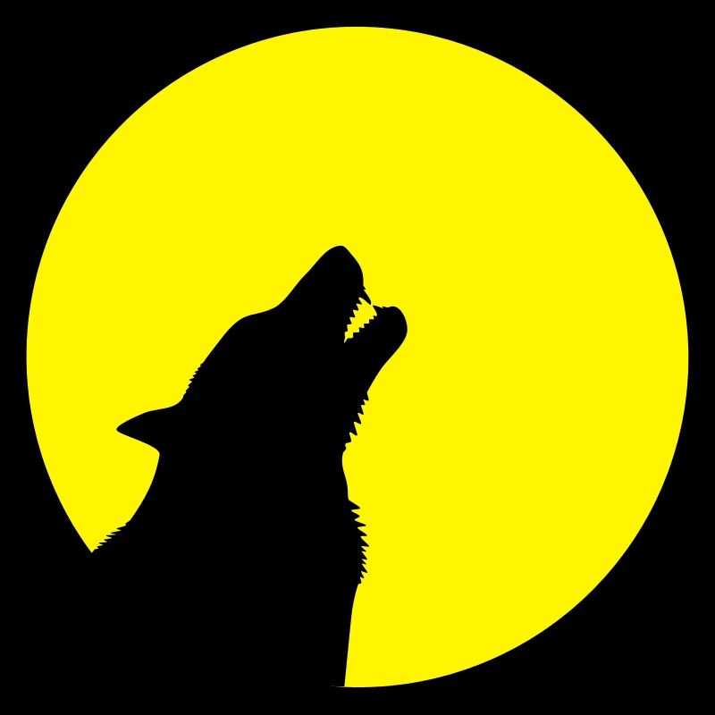 Loup hurlant devant les dents de lune wolve