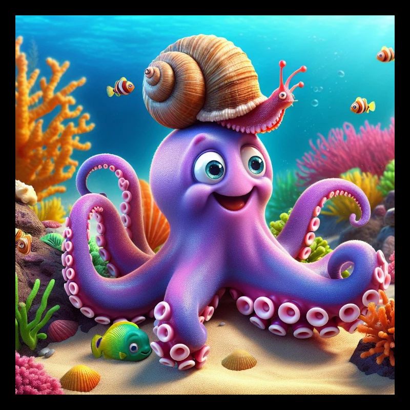 Squid with a funny snail in the reef