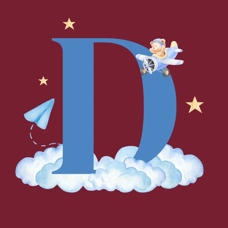 Letter d blue clouds airplane child