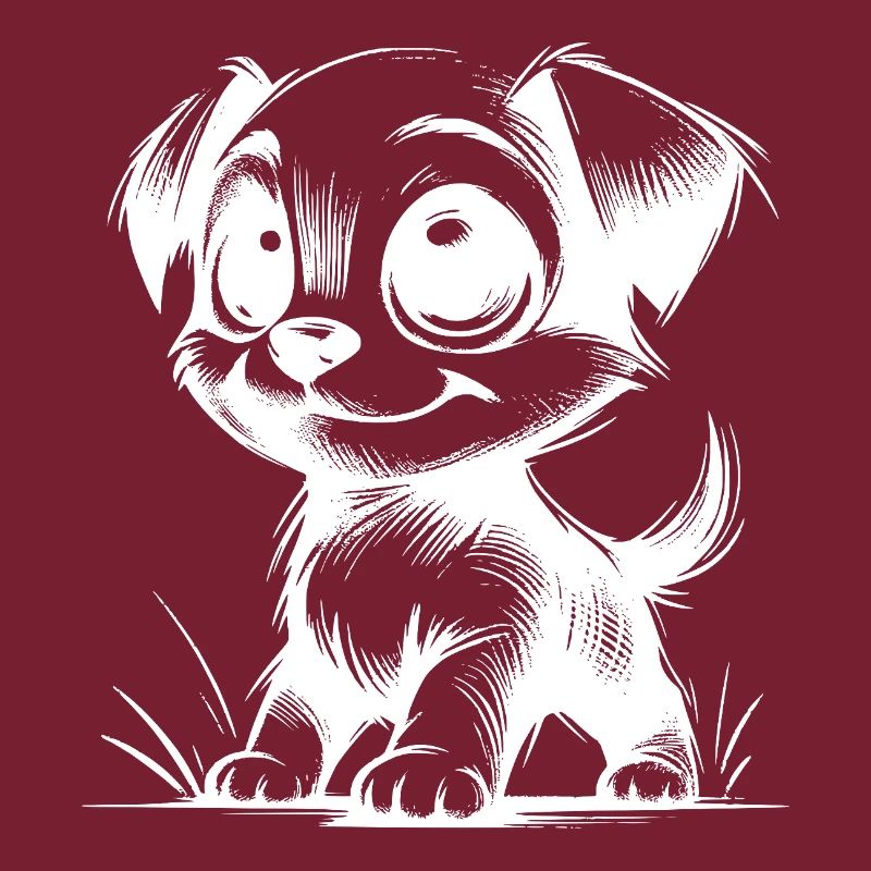 Petit chien trait dessin avec de grands yeux
